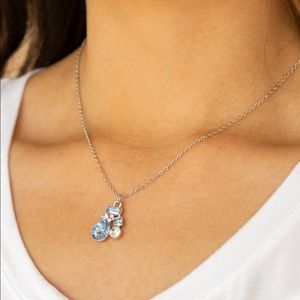Pretty Silver Hanging Necklace w/ Blue Gem Pendant